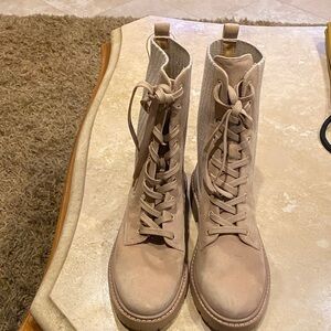 Sam Edelman Beige Lace-Up Combat Boots